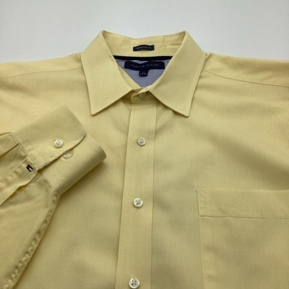 Tommy Hilfiger Mens Long Sleeve‎ Button Up Collared Shirt Yellow Sz 17 x 34/35.